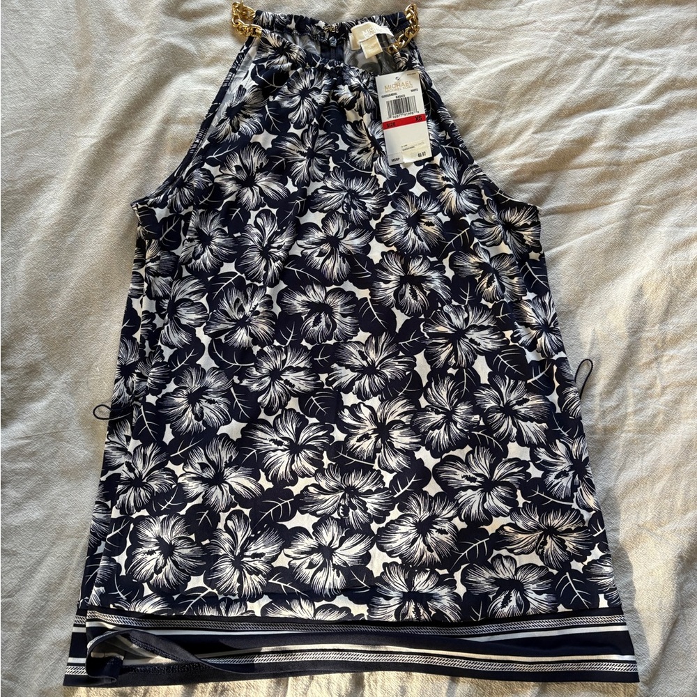 Michael Kors Navy and White Floral Top